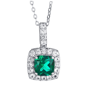 Created White Sapphire & Emerald Pendant in Sterling Silver&#160;