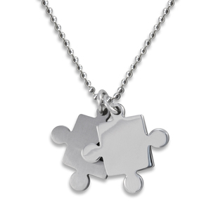 West Coast Jewelry Stainless Steel Brushed and High Polish Puzzle Pieces Pendants - 24 Inch Ball Chain