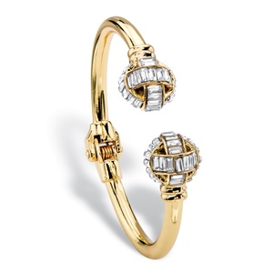PalmBeach Jewelry Baguette-Cut White Crystal Ball Hinged Cuff Bracelet in Gold Tone 8"