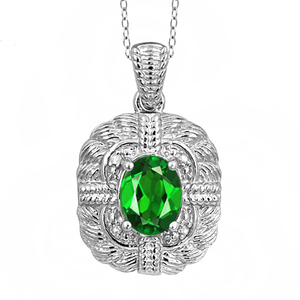 JewelonFire 1 1/4 Carat T.G.W. Chrome Diopside And White Diamond Accent Sterling Silver Pendant