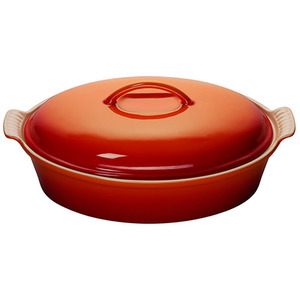 Heritage 4 Qt. Covered Stoneware Oval Casserole Flame