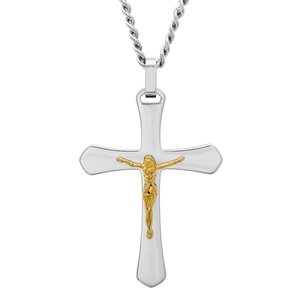 Men’s Stainless Steel Two-Tone Crucifix Pendant Necklace