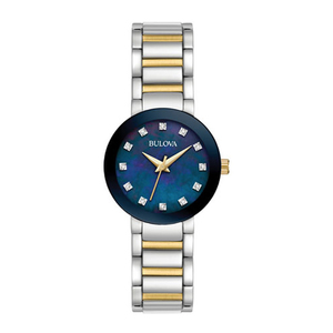 Ladies Modern Diamond Two-Tone Stainless Steel Watch Blue Mother-of-Pearl