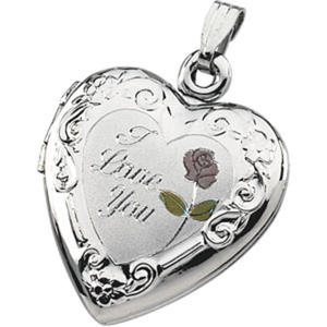 Sterling Silver Tri-Color I Love You Heart Shaped Locket  20mm x 19mm