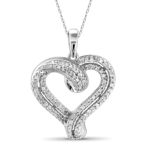 JewelonFire 1/3 Carat T.W White Diamond Sterling Silver Heart Pendant
