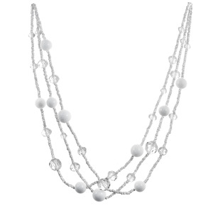 Lita 3 Row White Jade and Glass Bead Necklace