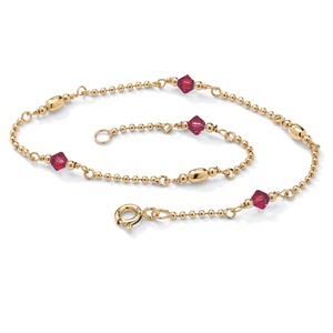 PalmBeach Jewelry Simulated Birthstone 14k Gold over Silver Ankle Bracelet - January - Simulated Garnet