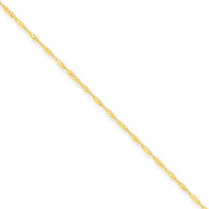 14k Yellow Gold 1mm Singapore Chain Bracelet - 7 Inch - Spring Ring