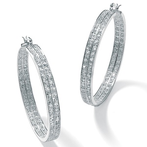 PalmBeach Jewelry 4.50 TCW Round Cubic Zirconia Silvertone 2-Row Hoop Earrings