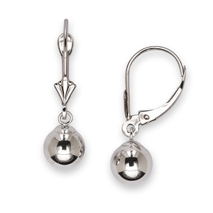 14k White Gold Medium Ball Drop Leverback Earrings - Measures 24x6mm