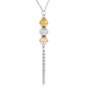 ELYA Stainless Steel Sphere with Cubic Zirconia Tassle Necklace