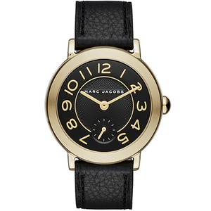 Ladies Riley Black Leather Strap Watch Black Dial
