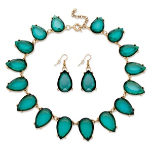 PalmBeach Jewelry 2 Piece Teal Teardrop Necklace And Earrings Set In Yellow Gold Tone