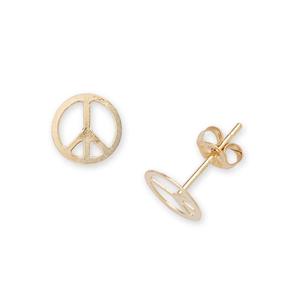 14k Yellow Gold Girls Peace Sign Stamping Children Earrings - Measures 7x7mm