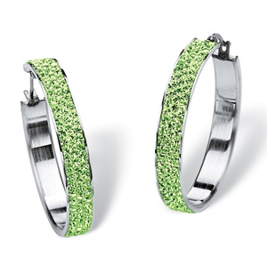 PalmBeach Jewelry Pave Birthstone Hoop Earrings in Stainless Steel