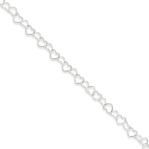 Sterling Silver 6mm Fancy Heart Link Anklet - 10 Inch - Spring Ring