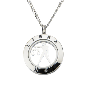 Inox Jewelry Women's Stainless Steel Cubic Zirconia Zodiac Libra Pendant Necklace