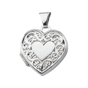 Sterling Silver Double Scroll Heart Shaped Locket - 15mm x 15mm