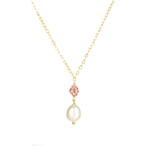 Genuine Pearl With Swarovski Element Bicone Charm Short Necklace