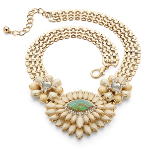 PalmBeach Jewelry Aurora Borealis Cabochon Lucite Flower Motif 2-Piece Necklace and Earrings Set in Gold Tone