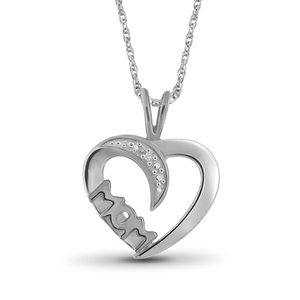 JewelonFire White Diamond Accent Sterling Silver Heart-Mom Pendant
