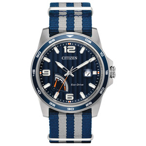 Mens PRT Eco-Drive Navy/Gray Strap Watch Dark Blue Dial