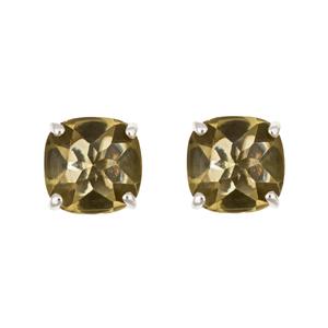 Ladies Sterling Silver 10mm Cushion Cut Genuine Olive Quartz Gemstone Stud Earrings