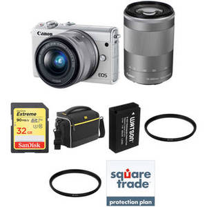 EOS M100 Mirrorless Digital Camera with 15-45mm and 55-200mm Lenses Deluxe Kit (White)