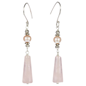 Rose Quartz Drop With Pink Pearl Sterling Silver Earrings