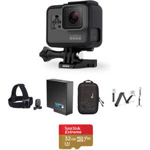 HERO6 Black Kit with Head Strap, Extra Battery, 3-Way, Zipper Case, and 32GB microSD Card