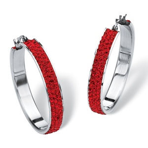 PalmBeach Jewelry Pave Birthstone Hoop Earrings in Stainless Steel