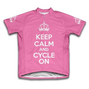 Scudo Keep Calm and Cycle On Microfiber Short-Sleeved Cycling Jersey, Pink, M
