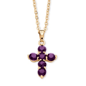 Birthstone Cross Pendant Necklace in Yellow Gold Tone