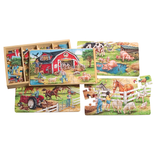 TS Shure Farm 4 Large Puzzles in a Wooden Box