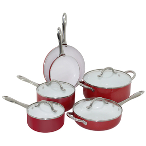 10pc Aluminum Ceramic Cookware Set Red