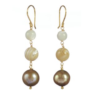 Lita Gold Plated Sterling Silver Mother of Pearl and Freshwater Pearl Drop Earrings