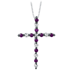 10K White Gold 1/4Ctw P/W Alternating Shared Prong Cross