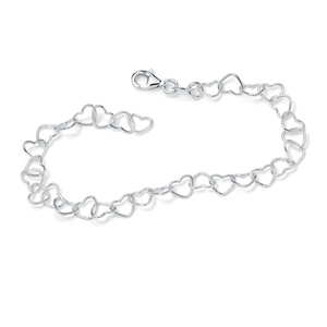 PalmBeach Jewelry Sterling Silver Heart Link Ankle Bracelet 11"