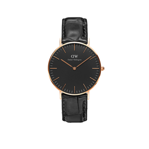 Classic Black Reading 36mm Rose Gold Watch w/ Black Crocodile Leather Strap
