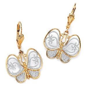 PalmBeach Jewelry 18k Gold-Plated Two-Tone Filigree Butterfly Drop Earrings