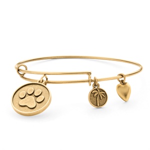 PalmBeach Jewelry Paw Print Charm Bangle Bracelet in Antique Gold Tone