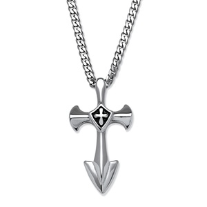 PalmBeach Jewelry Men's Cross Pendant with Blackened Cross Accent in Stainless Steel 24"