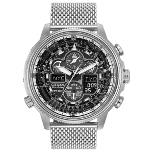 Mens Navihawk A-T Eco-Drive Atomic Steel Watch Black Dial