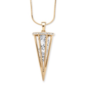 PalmBeach Jewelry Brilliant-Cut Crystal Charm Cage Pendant With Herringbone Chain in Gold Tone 32"-35"