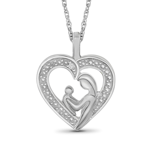 JewelonFire White Diamond Accent Sterling Silver Mon-Child Heart Pendant