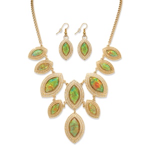 PalmBeach Jewelry 2 Piece Marquise-Shaped Iridescent Crystal Necklace and Earring Set in Yellow Gold Tone