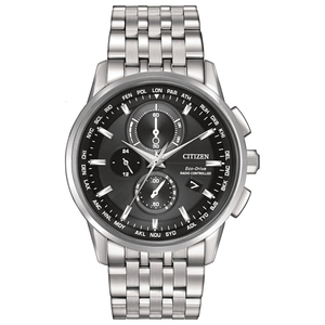 Mens World Chronograph A-T Eco-Drive Watch Black Dial