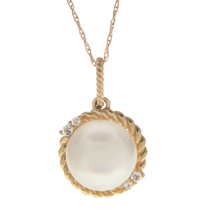 PearLustre by Imperial 10K White Freshwater Pearl and White Topaz Pendant