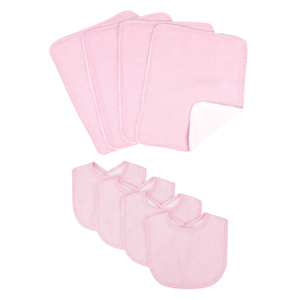 Trend Lab Pink Gingham Seersucker 8 Piece Bib and Burp Cloth Set