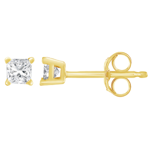 14K Yellow Gold .50ct TDW Clarity Enhanced Princess-Cut Diamond Certified Stud Earrings (H-I, I1-I2)